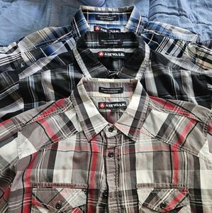 Set of 5 mens plaid button down shirts (L)